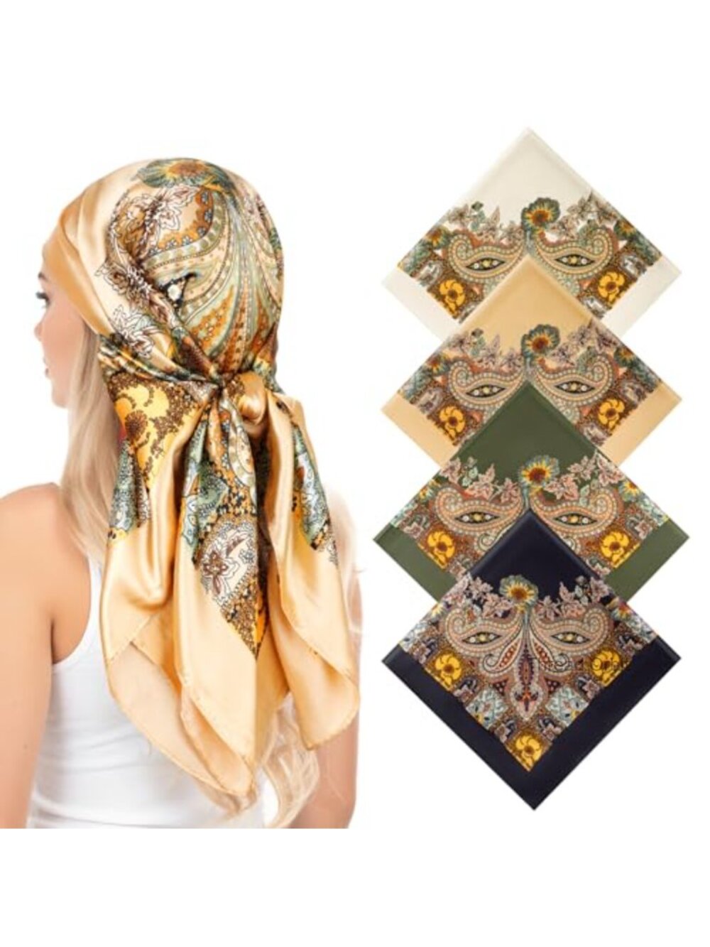 4 Pcs Satin Head Scarf Bandana Set for Women Silk Hair Wrap